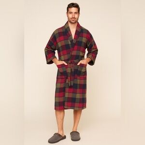 Christian Dior Monsieur Flannel Robe Red Plaid One Size Vintage Lounge Cozy